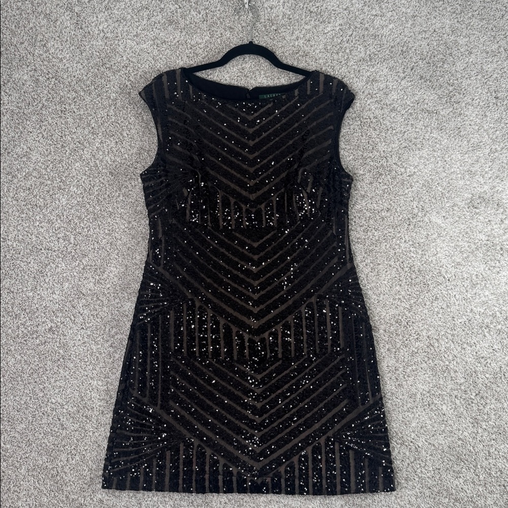 Lauren Ralph Lauren Black Sequin Velvet Sheath Dress